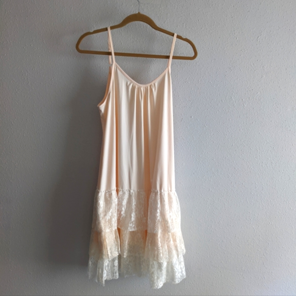 Boho peach and lace tiered dress